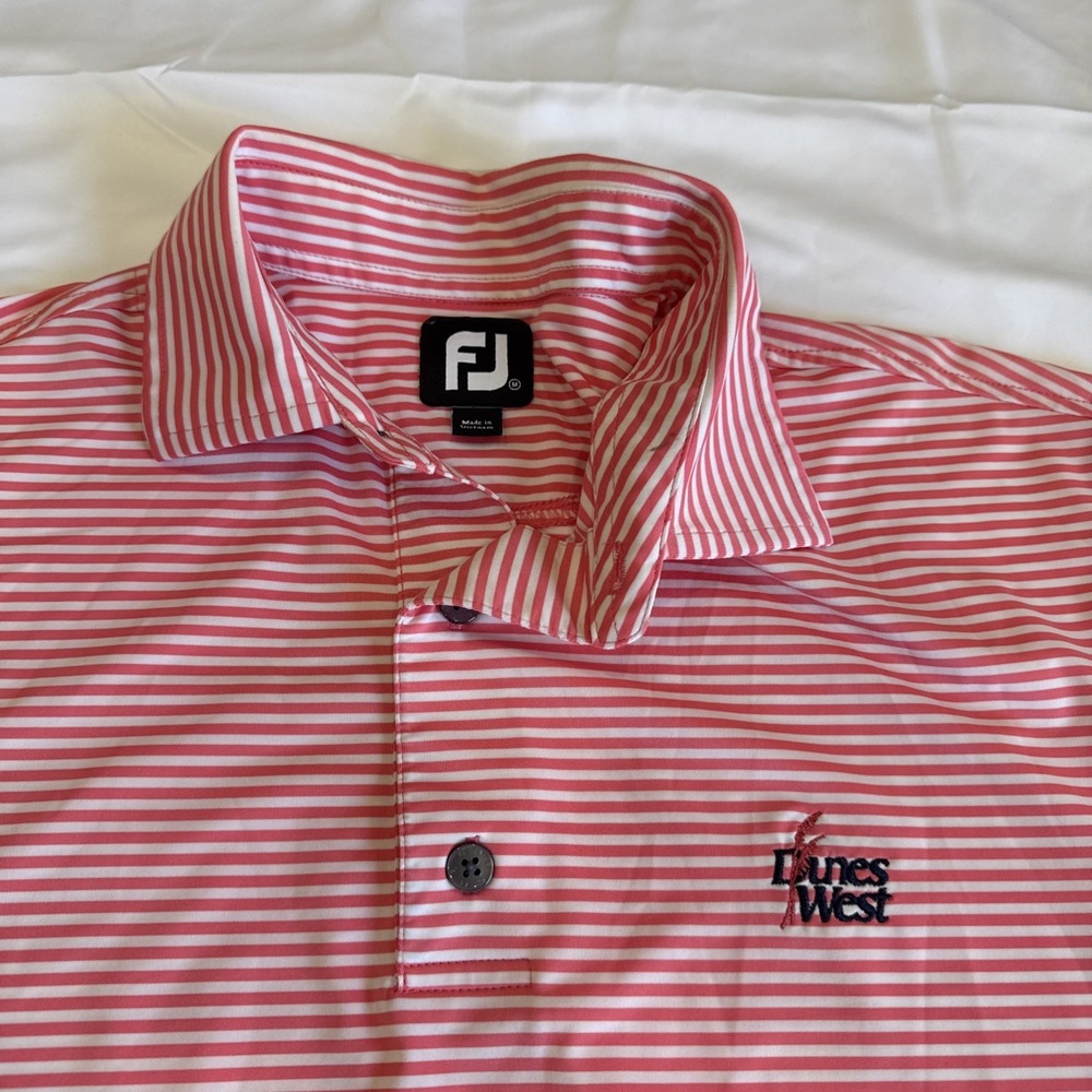 Footjoy Golf Polo Shirt Mens Sz MPink Stripe Performance Stretch Moisure Wicking - Picture 2 of 12